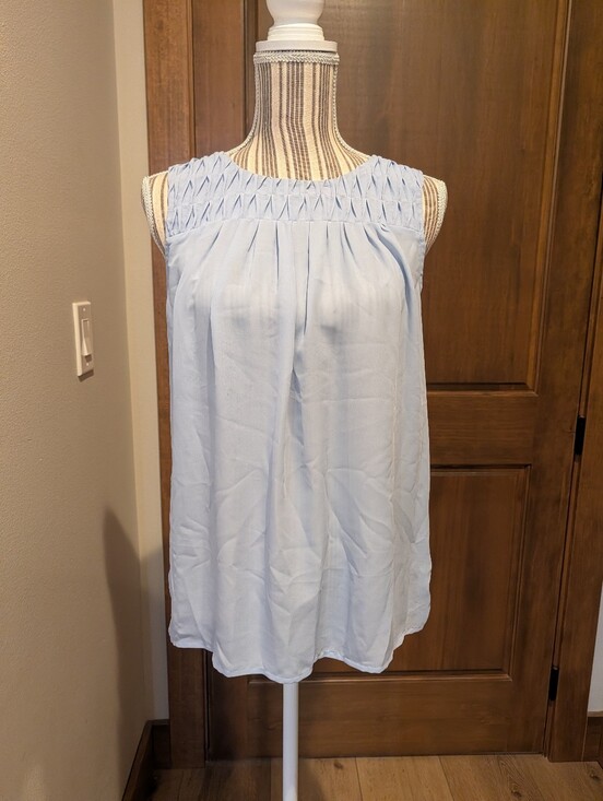Elle Tops - Elle Light Blue Sleeveless Smocked Yoke Tank